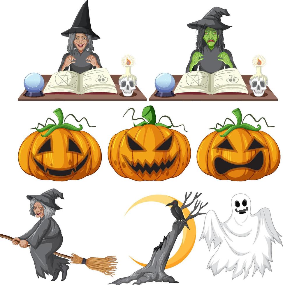 Set of witches and wizard objects vector