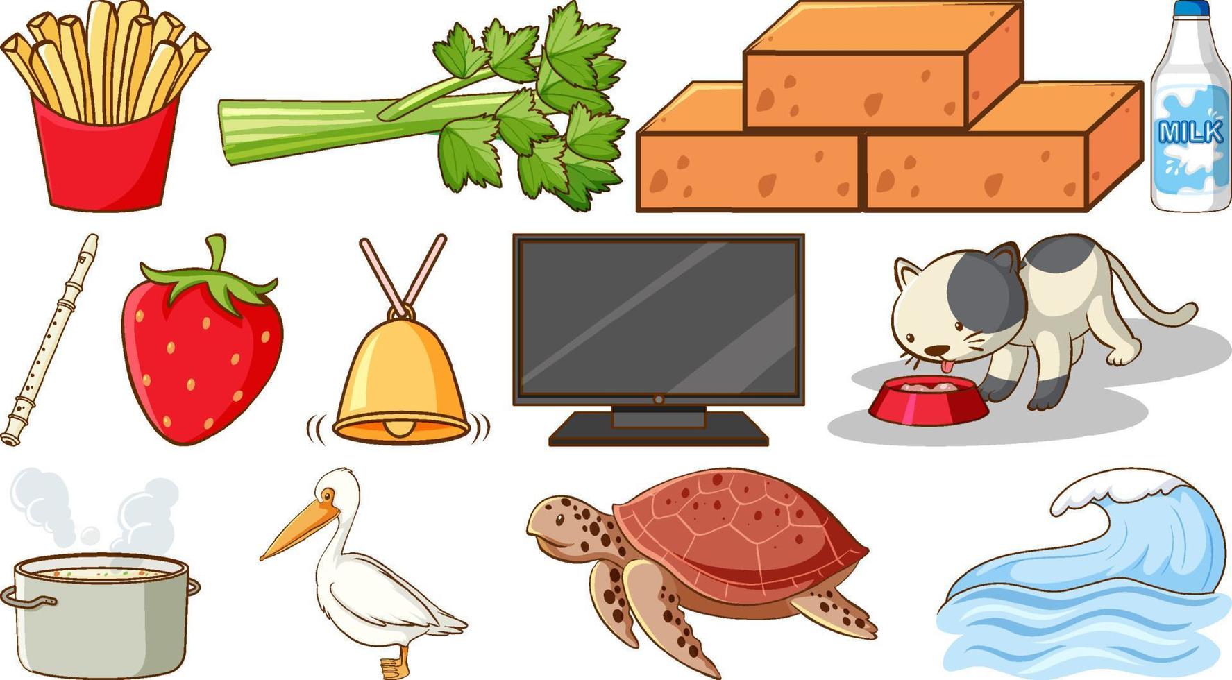 Cute animals and other objects vector