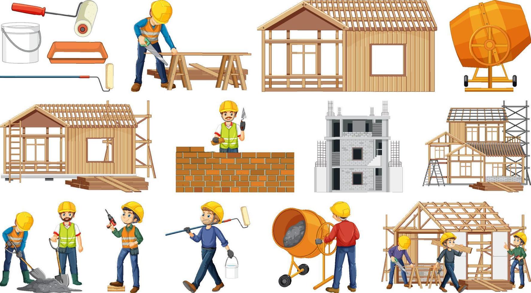 Set of construction site objects vector