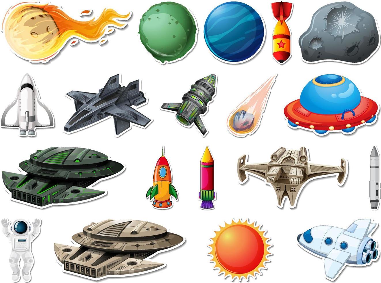 Sticker set of outer space objects and astronauts vector