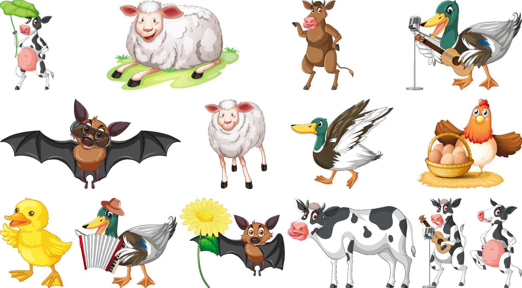 Many farm animals on white background vector