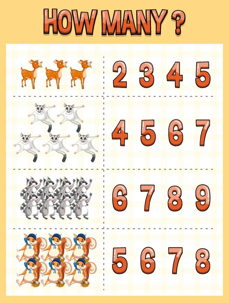 Counting number template with animal vector