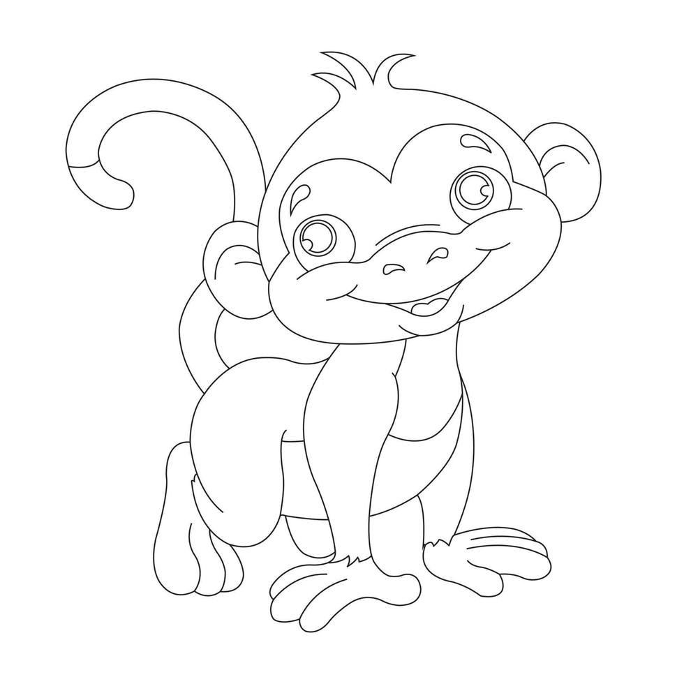 Cute Little Monkey Outline Coloring Page for Kids Animal Coloring Book Cartoon Vector Illustration