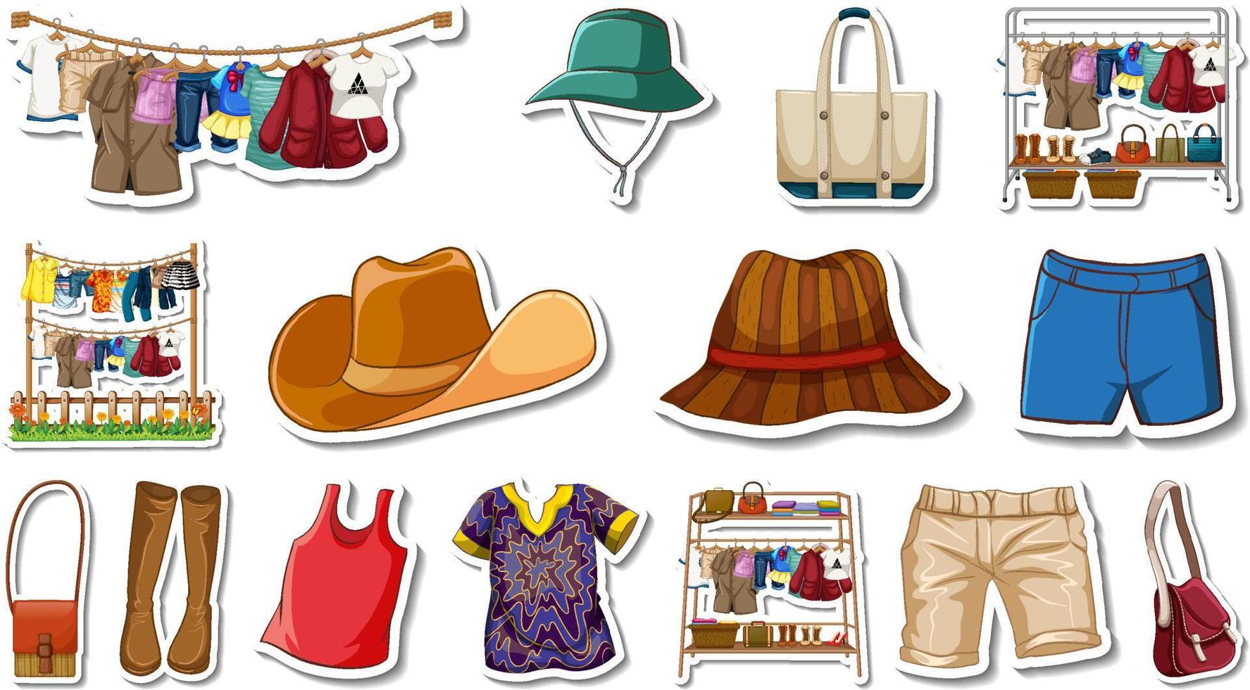 Sticker set of clothes and accessories vector