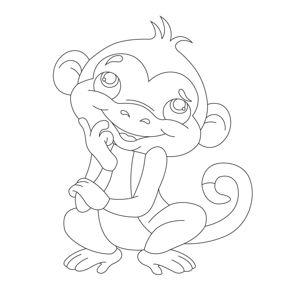 Cute Little Monkey Outline Coloring Page for Kids Animal Coloring Book Cartoon Vector Illustration