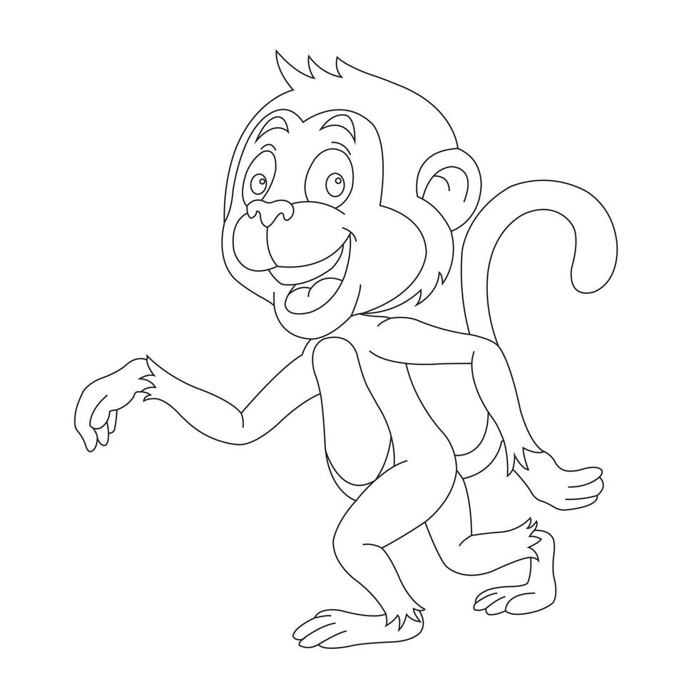 Cute Little Monkey Outline Coloring Page for Kids Animal Coloring Book Cartoon Vector Illustration