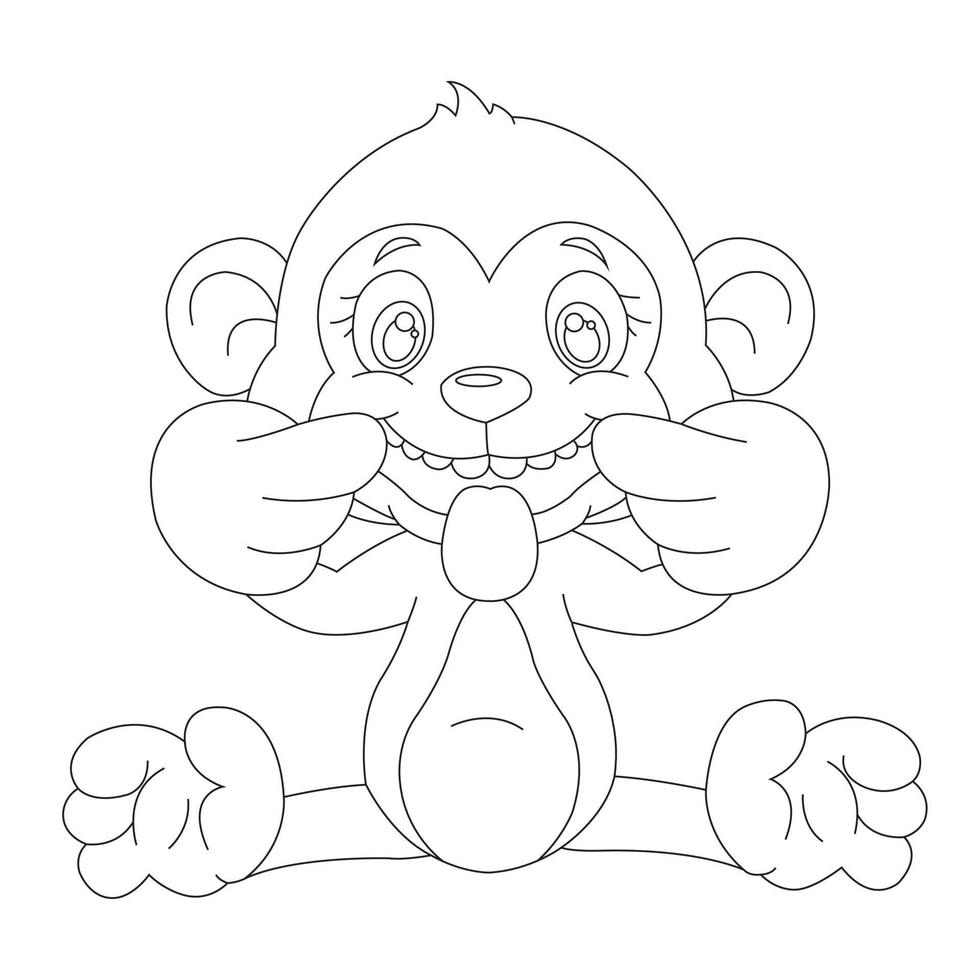 Cute Little Monkey Outline Coloring Page for Kids Animal Coloring Book Cartoon Vector Illustration