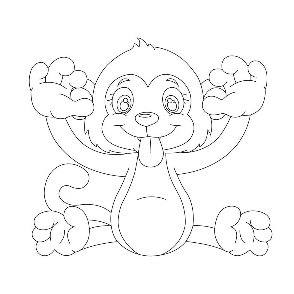 Cute Little Monkey Outline Coloring Page for Kids Animal Coloring Book Cartoon Vector Illustration