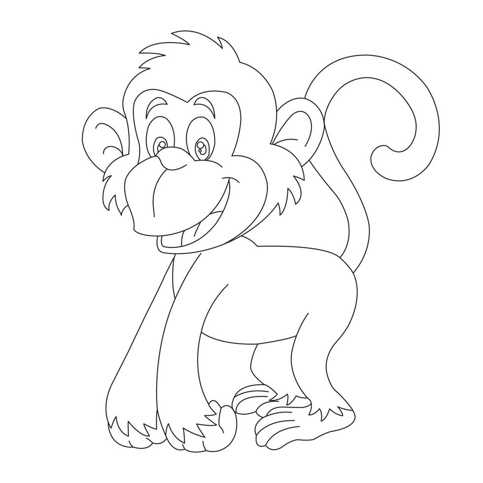 Cute Little Monkey Outline Coloring Page for Kids Animal Coloring Book Cartoon Vector Illustration