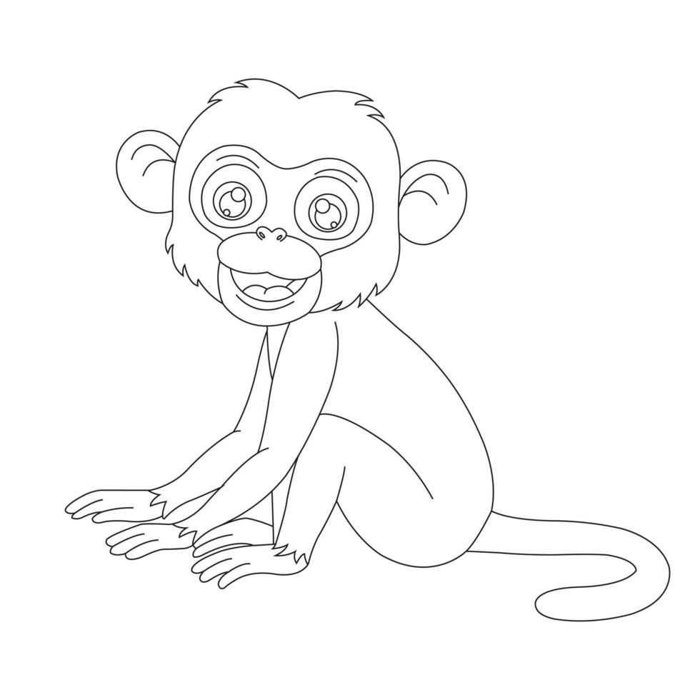 Cute Little Monkey Outline Coloring Page for Kids Animal Coloring Book Cartoon Vector Illustration