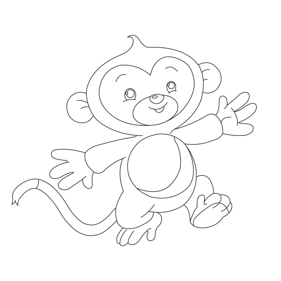 Cute Little Monkey Outline Coloring Page for Kids Animal Coloring Book Cartoon Vector Illustration