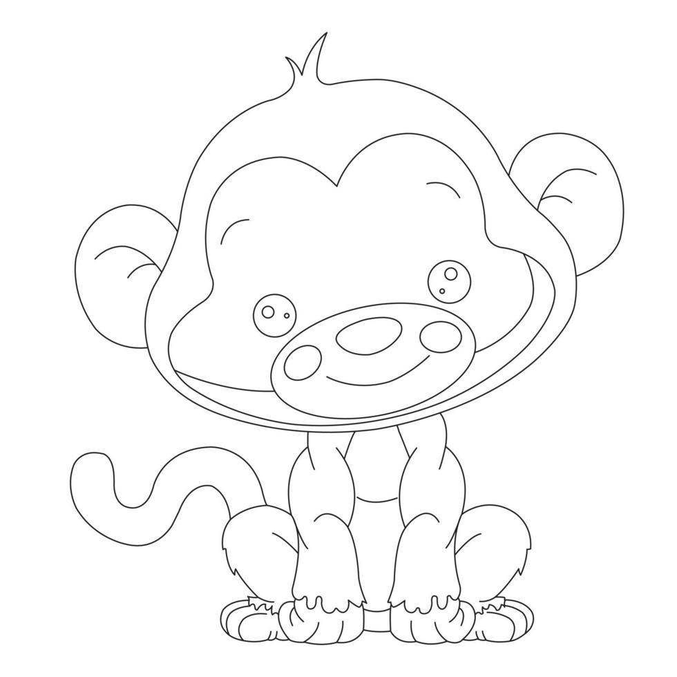 Cute Little Monkey Outline Coloring Page for Kids Animal Coloring Book Cartoon Vector Illustration