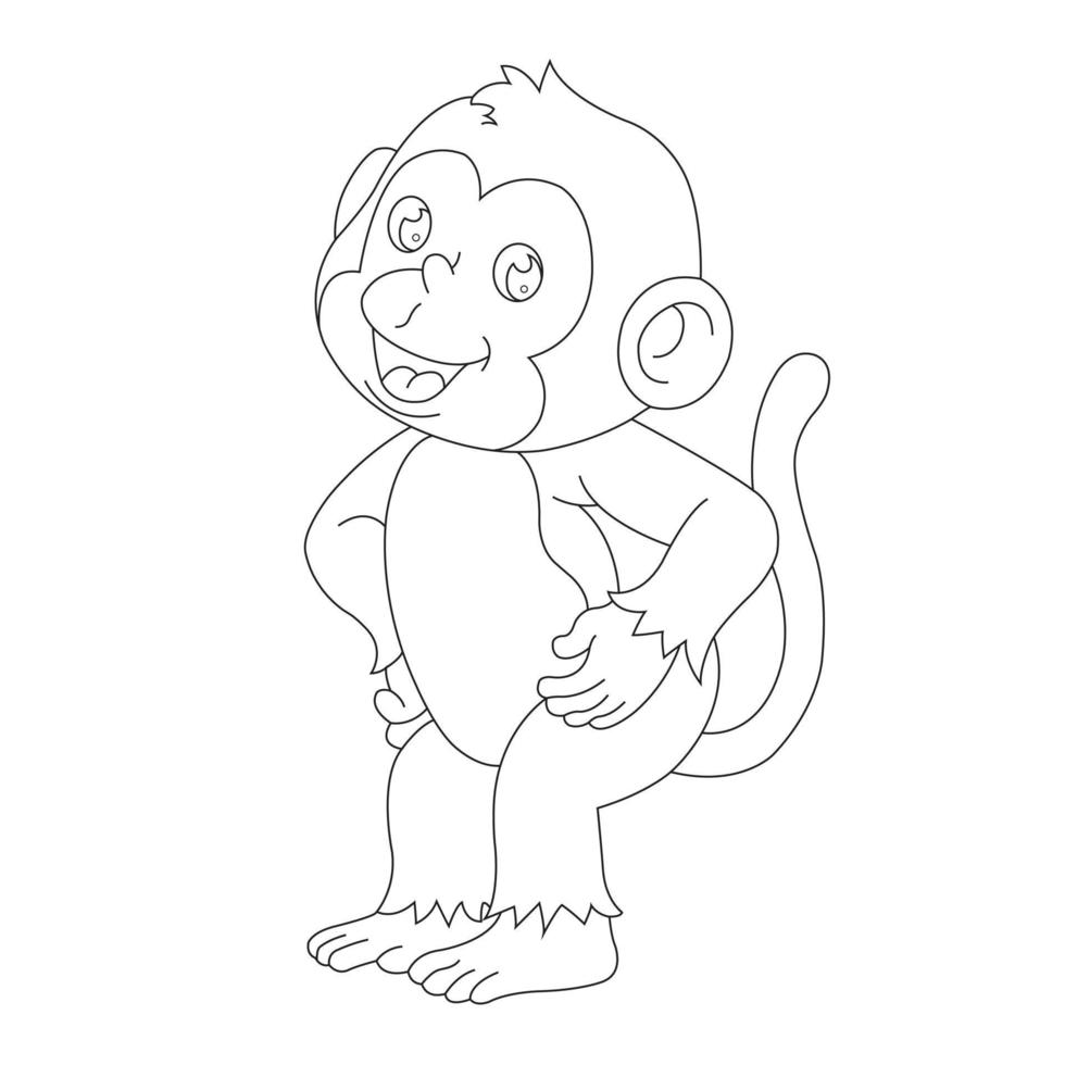 Cute Little Monkey Outline Coloring Page for Kids Animal Coloring Book Cartoon Vector Illustration