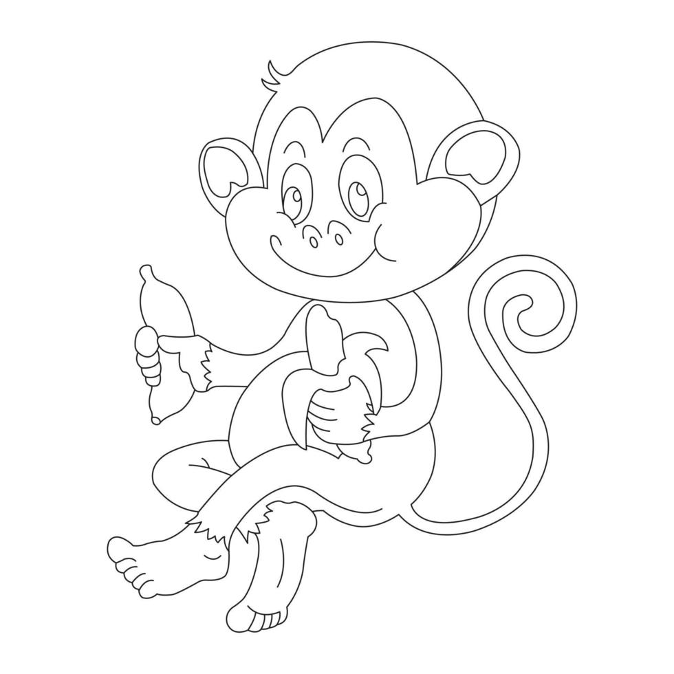 Cute Little Monkey Outline Coloring Page for Kids Animal Coloring Book Cartoon Vector Illustration