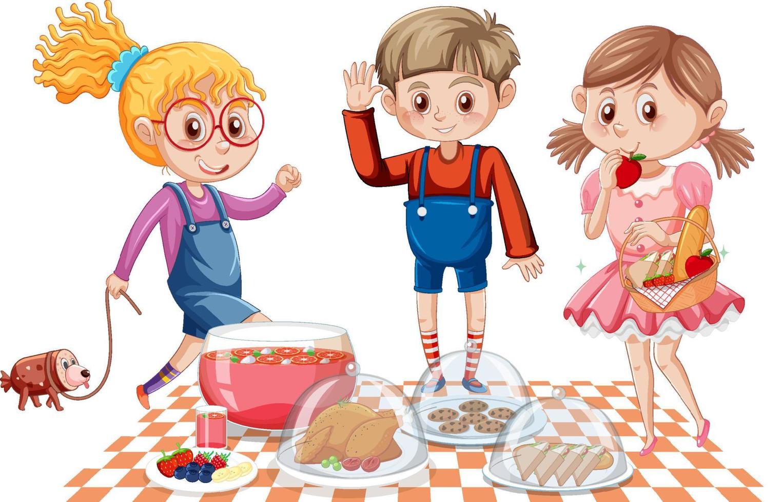 Children having picnic cartoon vector