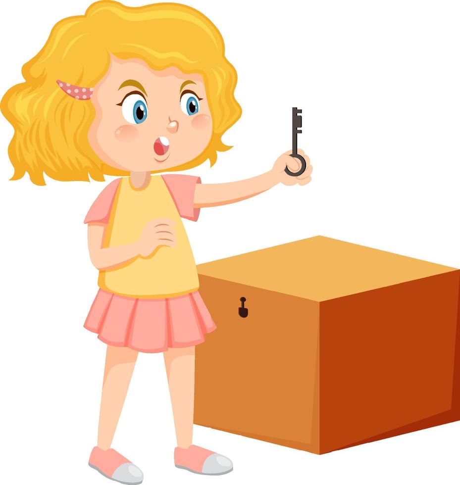 caja de juguetes cerrada con un personaje de dibujos animados de niña vector