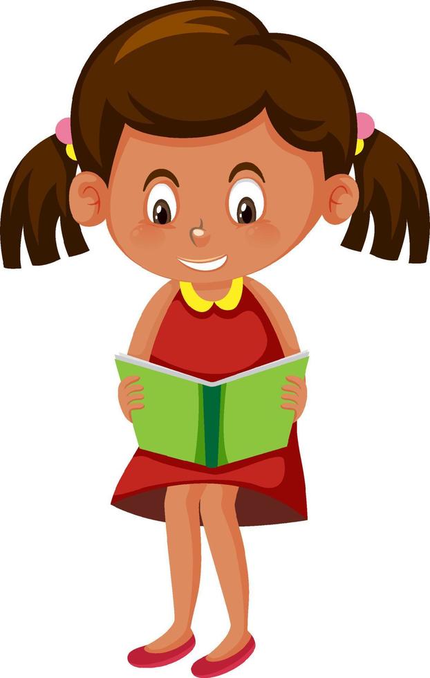 Girl reading a book on white background vector