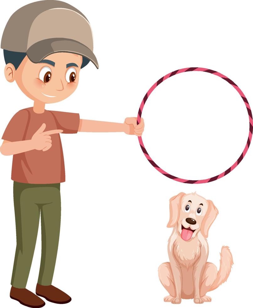 Dog trainer with hoop and dog vector
