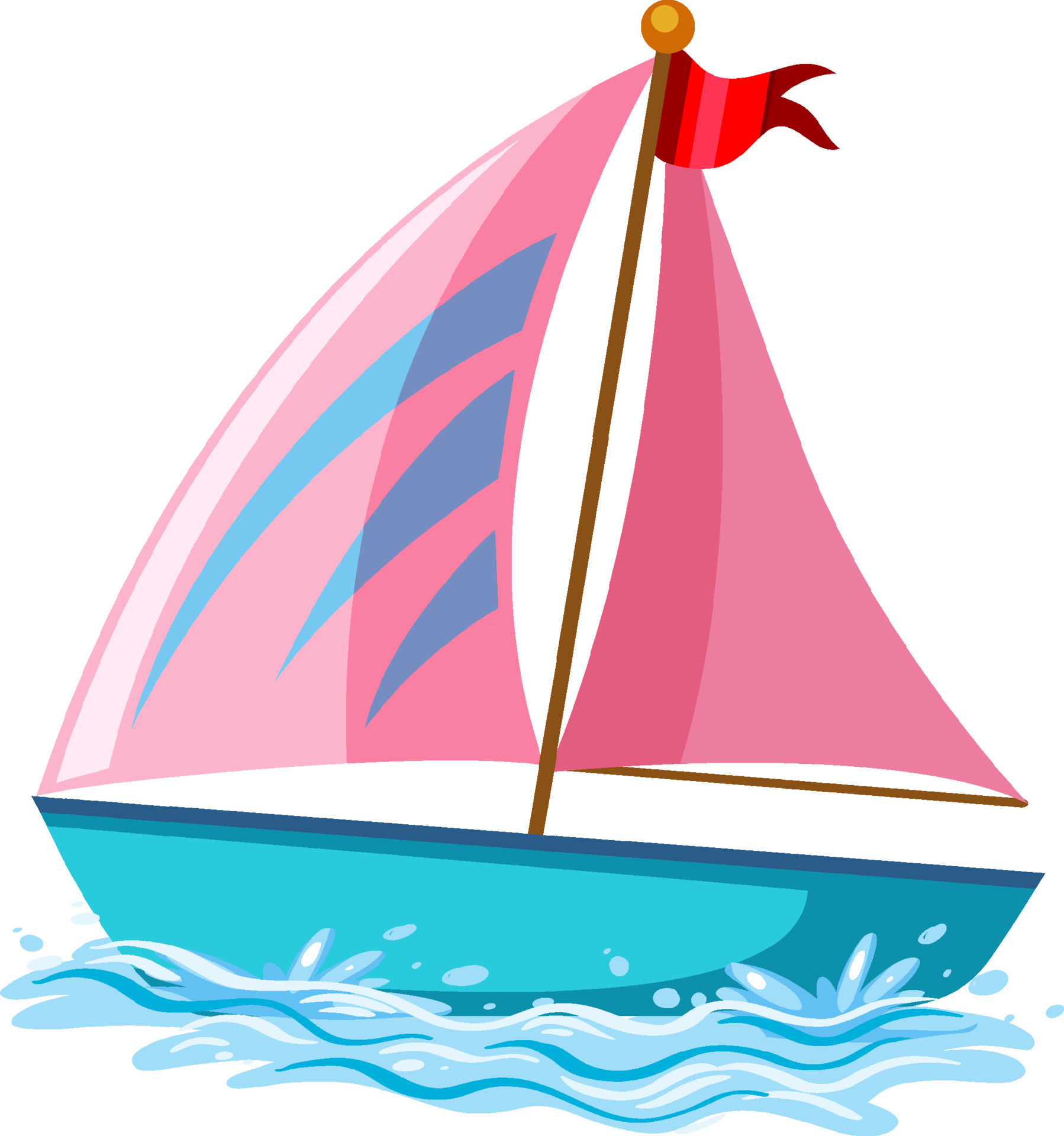 Pink sailboat on the water in cartoon style 7540114 Vector Art at Vecteezy