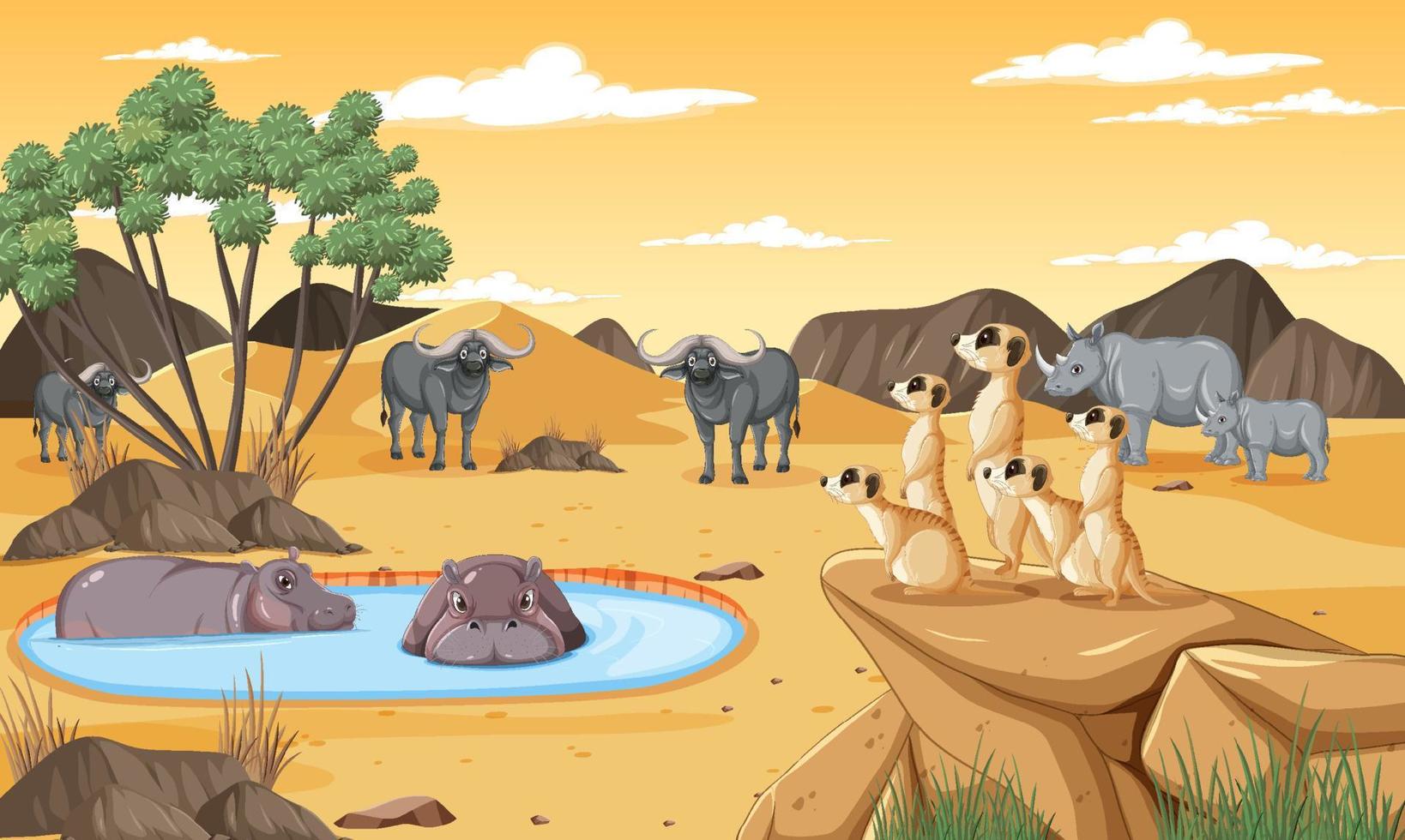 Dryland forest landscape with animals vector