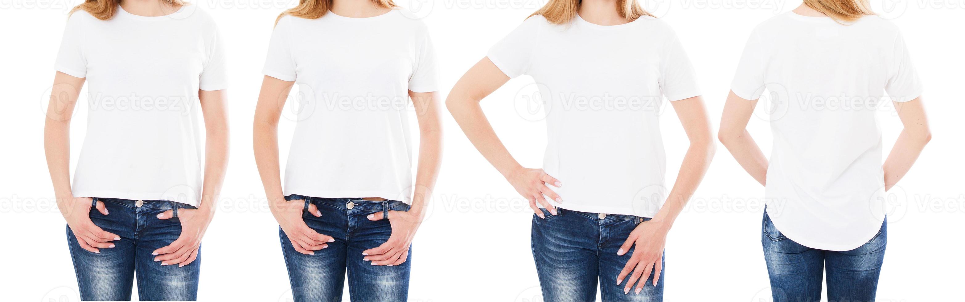 woman t-shirt front and back views isolated on white background - cropped image photo