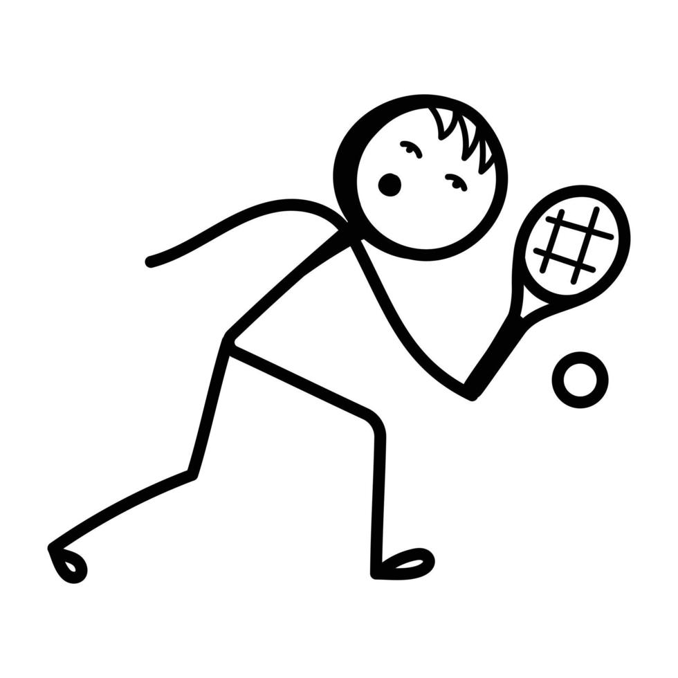 Check this badminton player stick figure, hand drawn icon vector