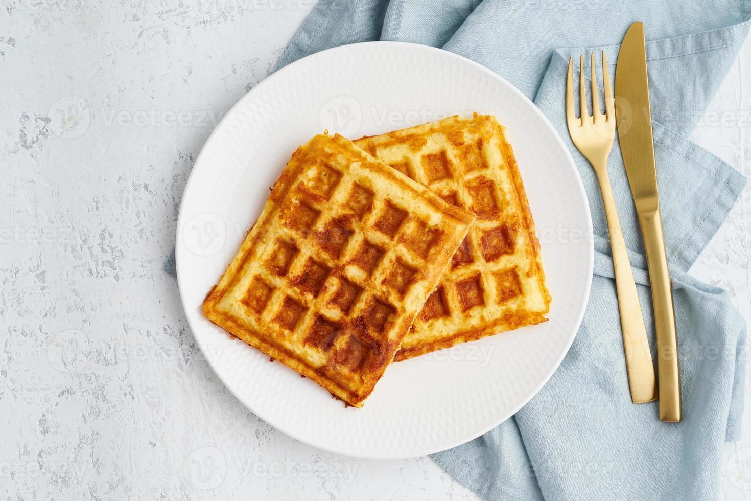 Chaffle, ketogenic diet health food. Homemade keto waffles with egg photo