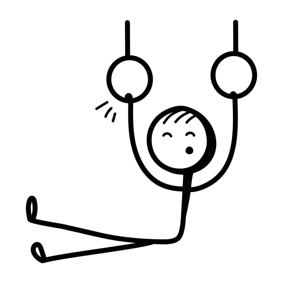 Stick figure stretching one leg up, hand drawn icon of gymnastics vector