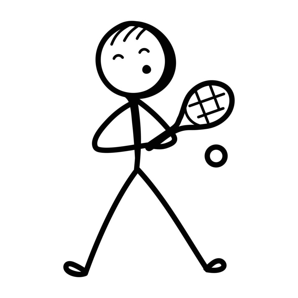 Check this badminton player stick figure, hand drawn icon vector