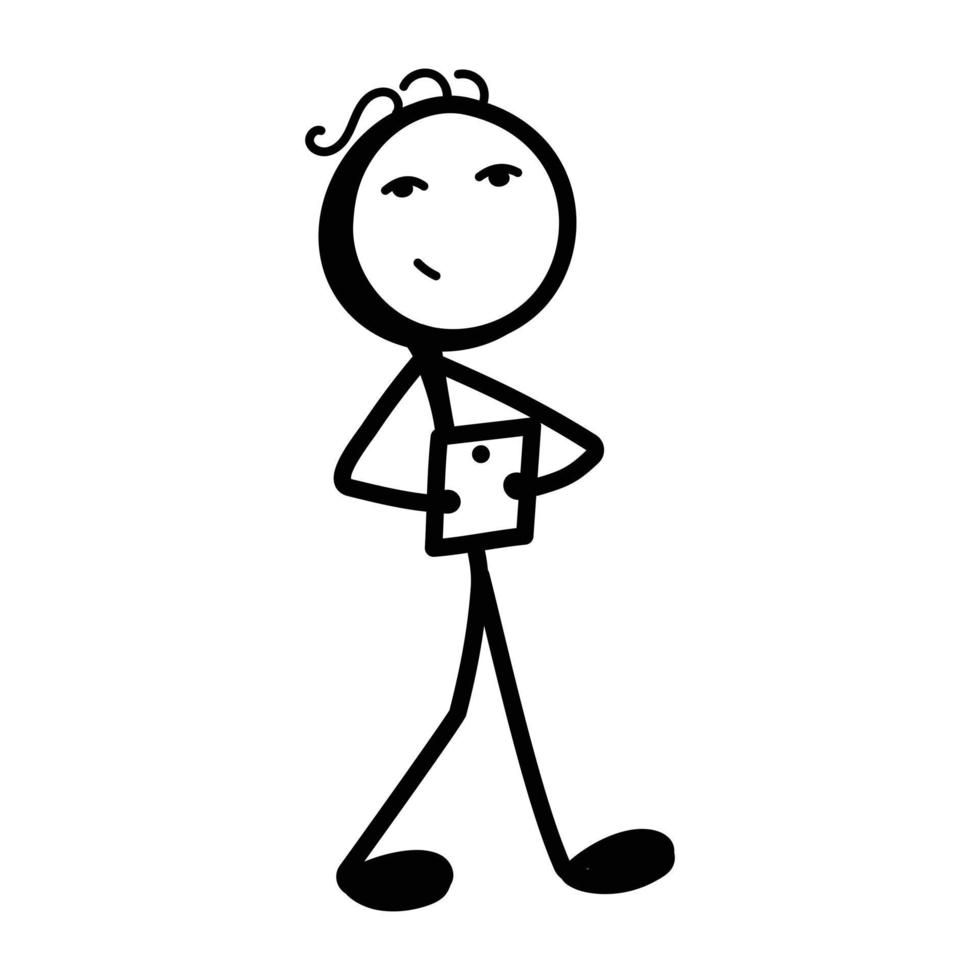 Stick figure secretary, hand drawn icon vector