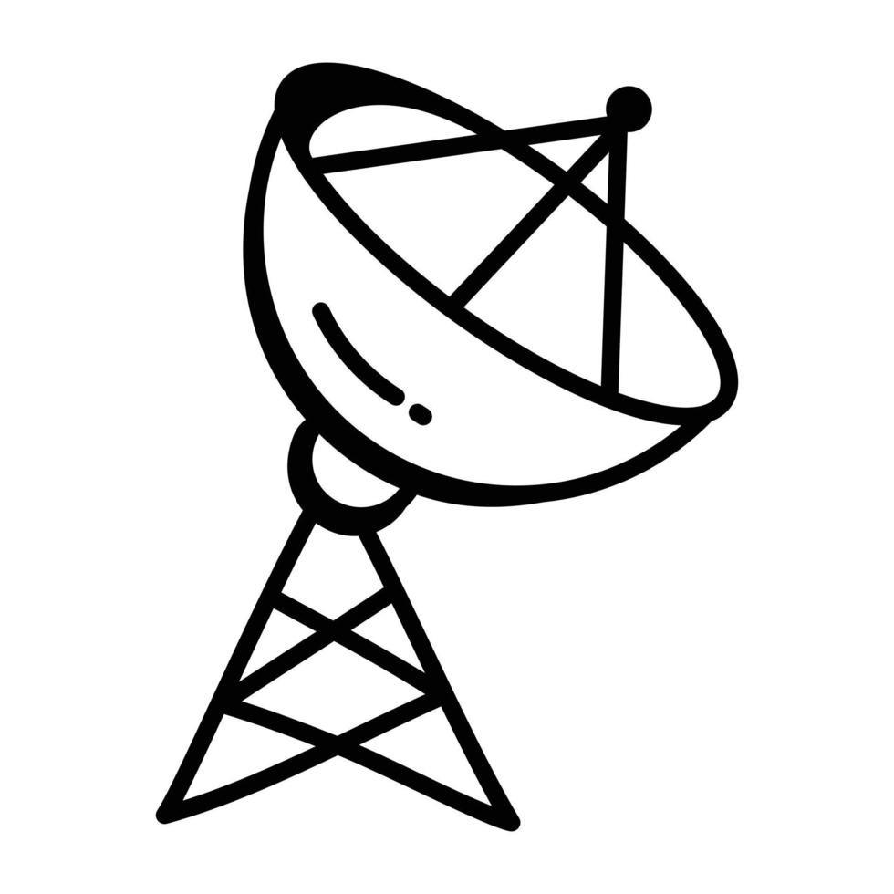 Space communication, hand drawn icon of satellite tower vector