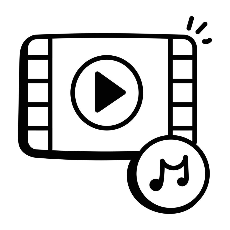 A handy doodle icon of video song vector