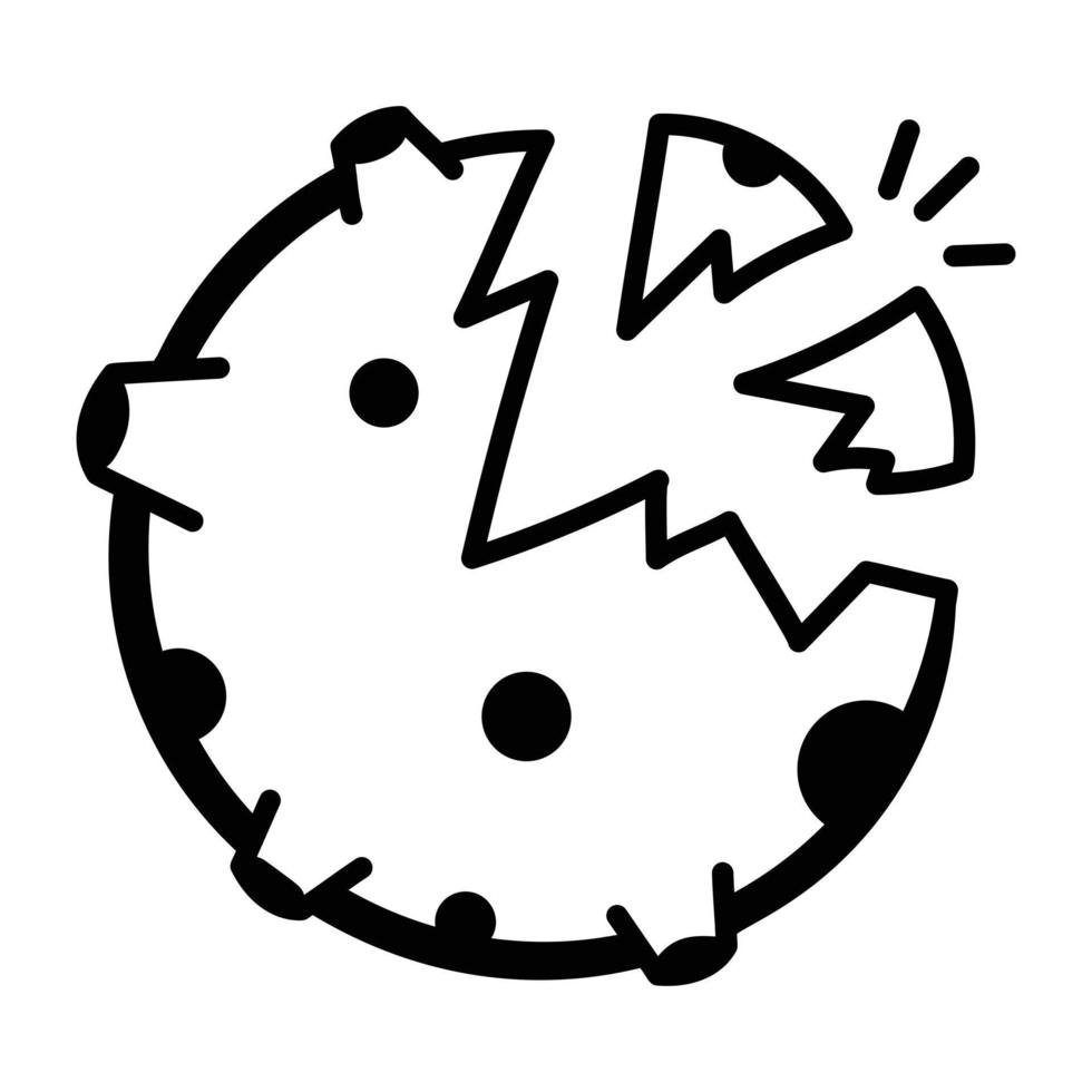 Creatively designed doodle icon of destroyed planet vector