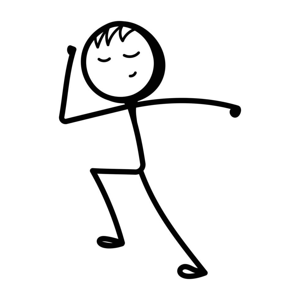 Stick figure stretching one leg up, hand drawn icon of gymnastics vector