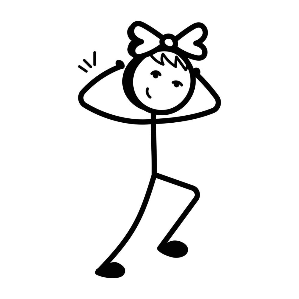 figura de palo disfruta bailando, icono dibujado a mano vector