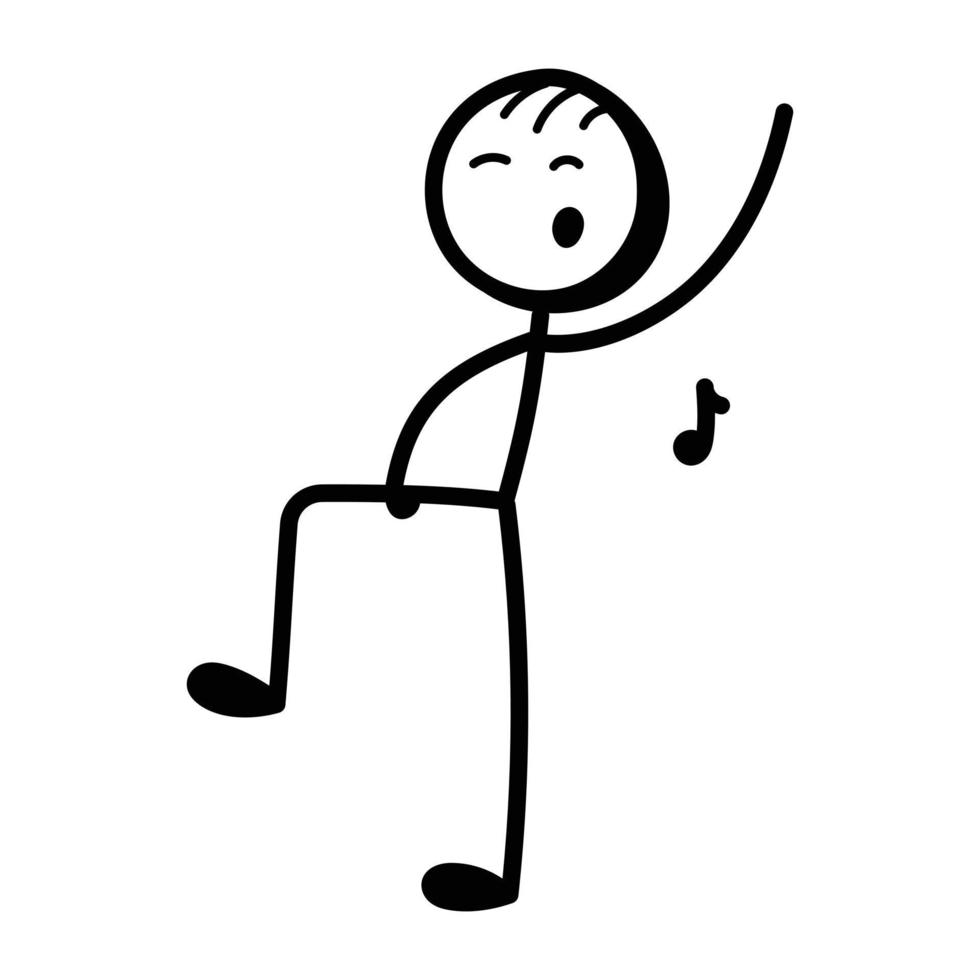 Stick figure enjoy dancing, hand drawn icon vector