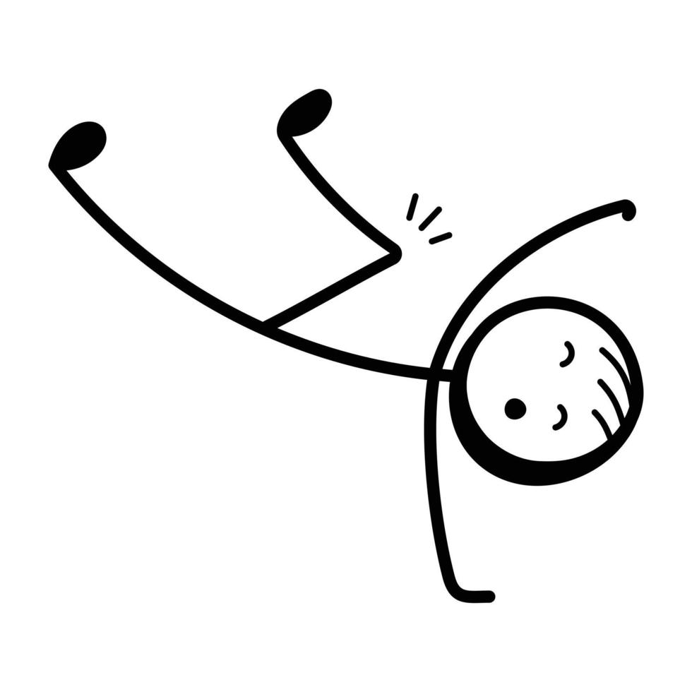 Stick figure enjoy dancing, hand drawn icon vector