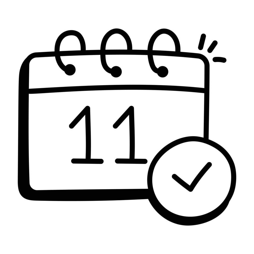 Trendy hand drawn icon of date check vector