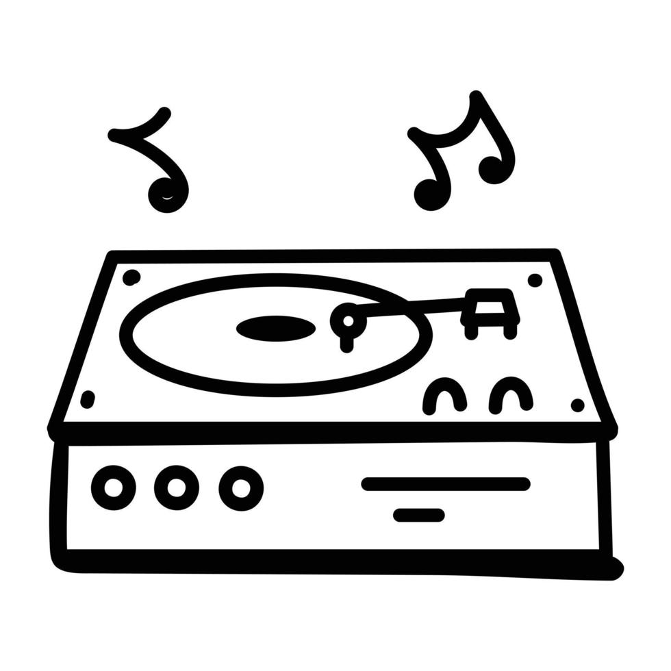 Record player, hand drawn icon of turntable vector