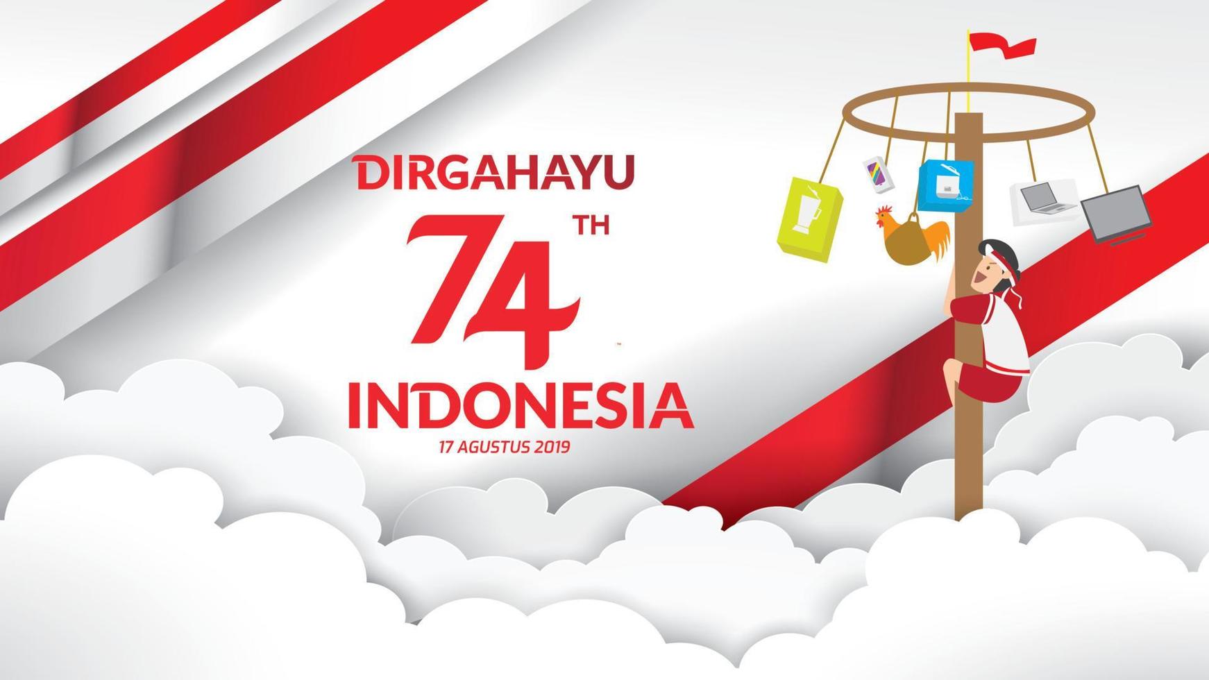 Indonesia traditional games during independence day, climbed the areca nut happily. celebration of freedom. - Vector