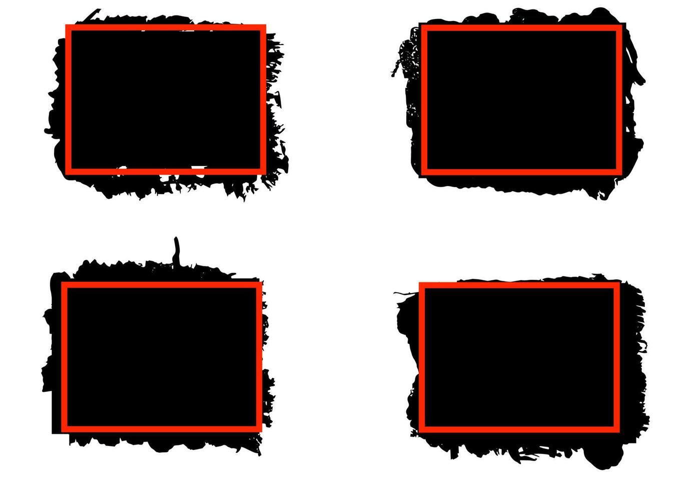 Grunge backgrounds set. Brush black paint ink stroke over square frame. Vector illustration