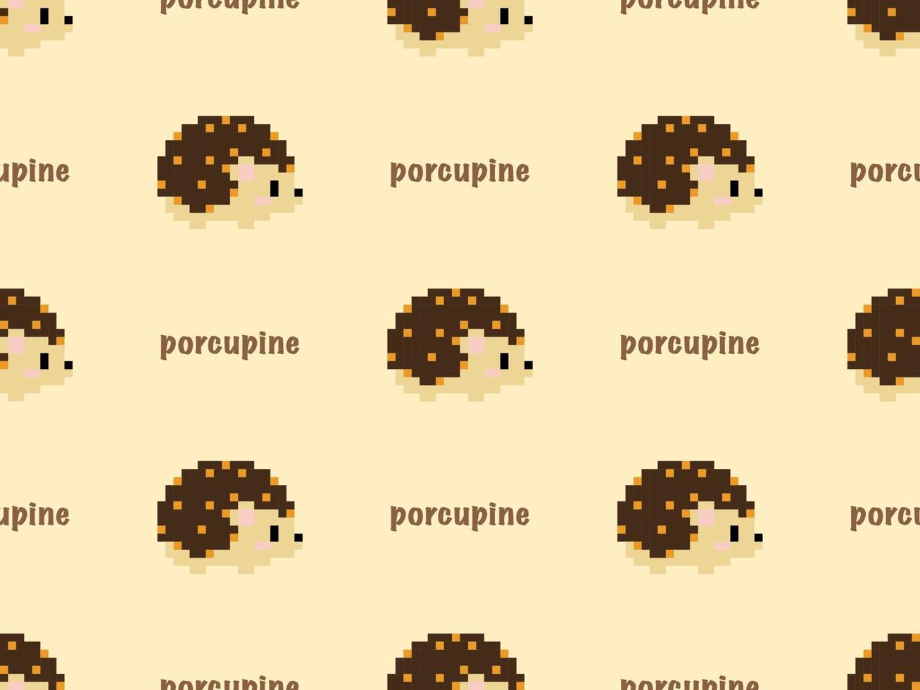 Porcupine cartoon character seamless pattern on yellow background. vector