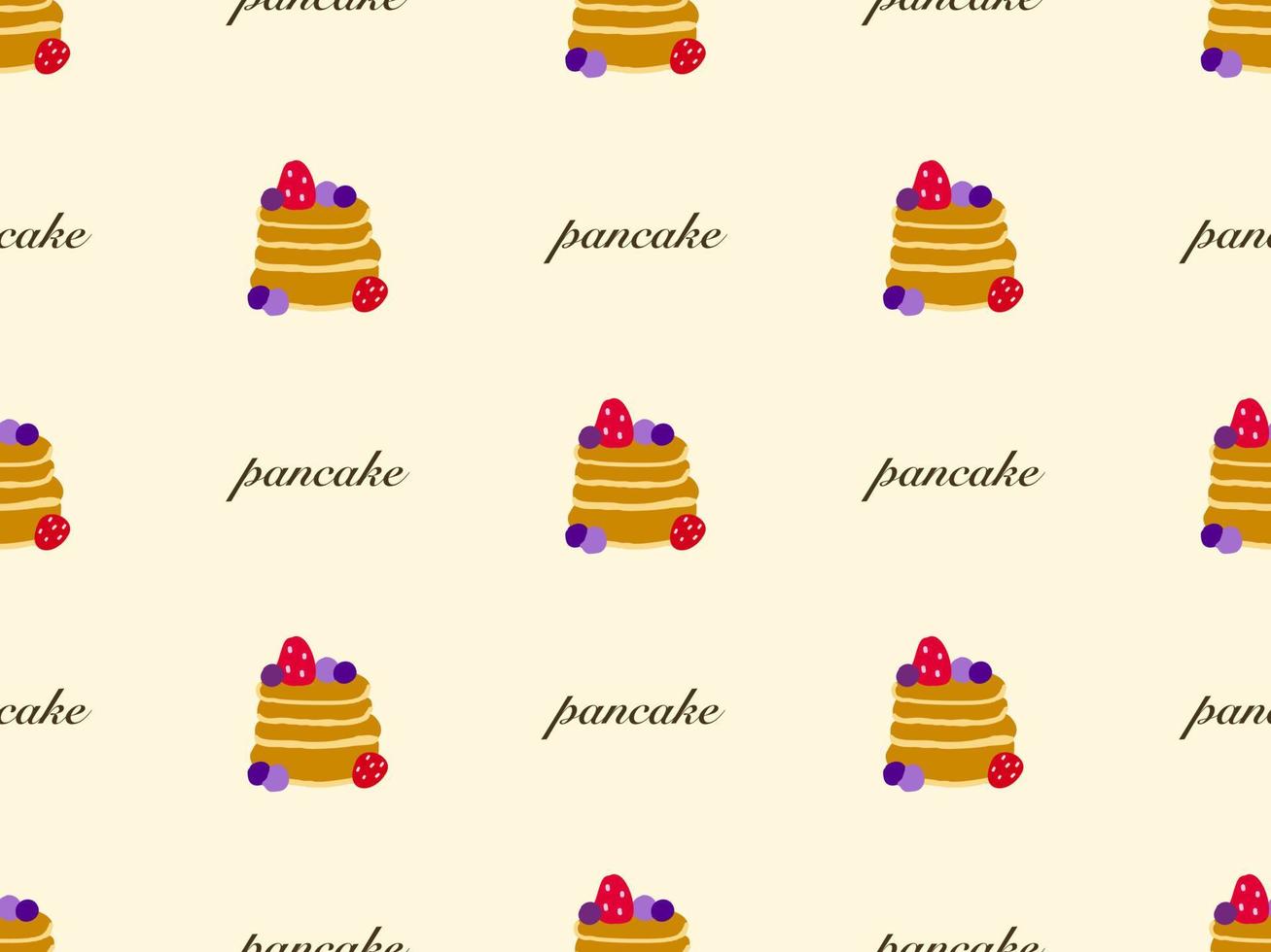 Pancake cartoon character seamless pattern on yellow background. vector