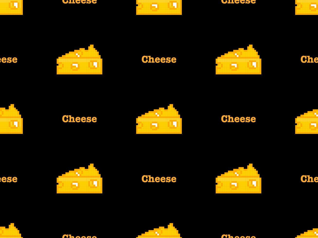 personaje de dibujos animados de queso de patrones sin fisuras sobre fondo negro.estilo de píxel vector