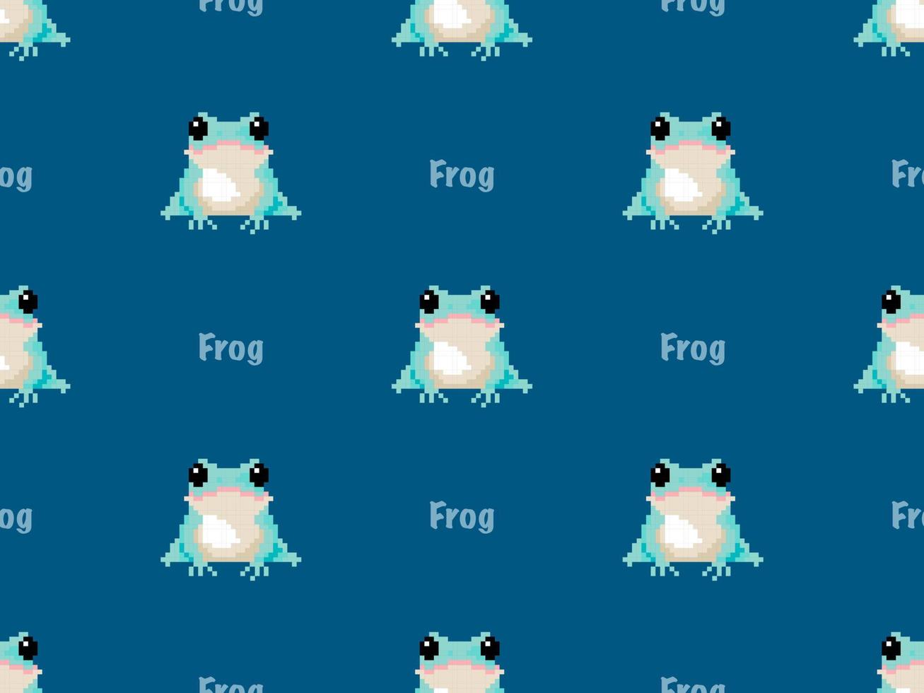 Frog cartoon character seamless pattern on blue background.Pixel style vector