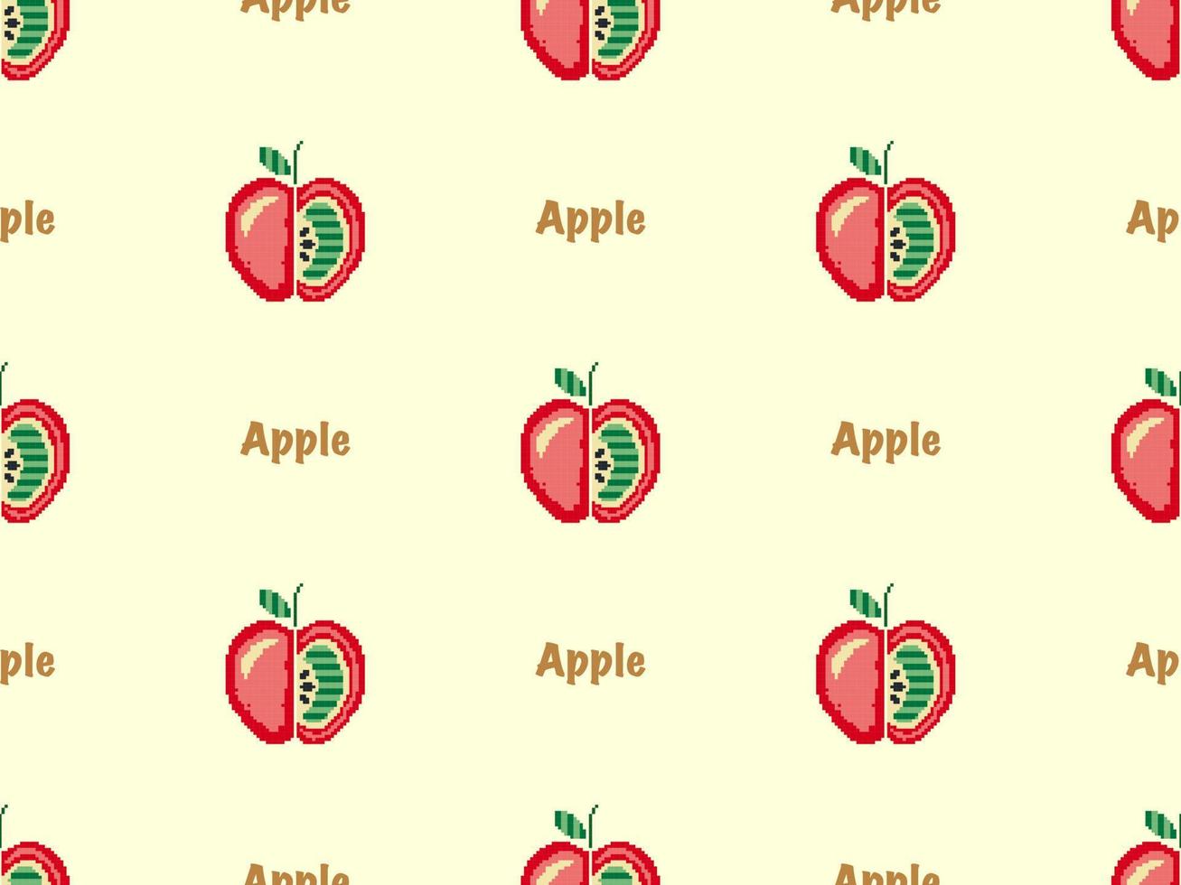 Apple cartoon character seamless pattern on yellow background. vector
