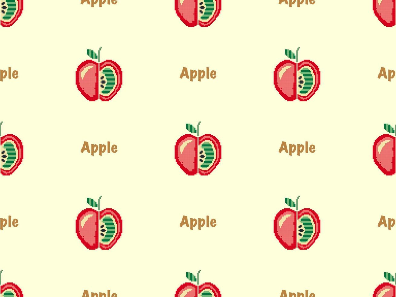 Apple cartoon character seamless pattern on yellow background. vector