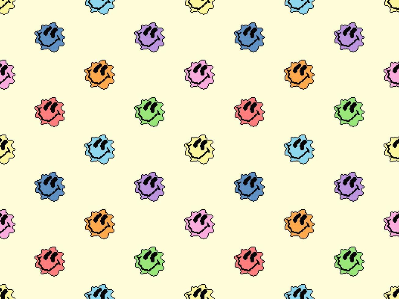 Smile cartoon character seamless pattern on yellow background. vector