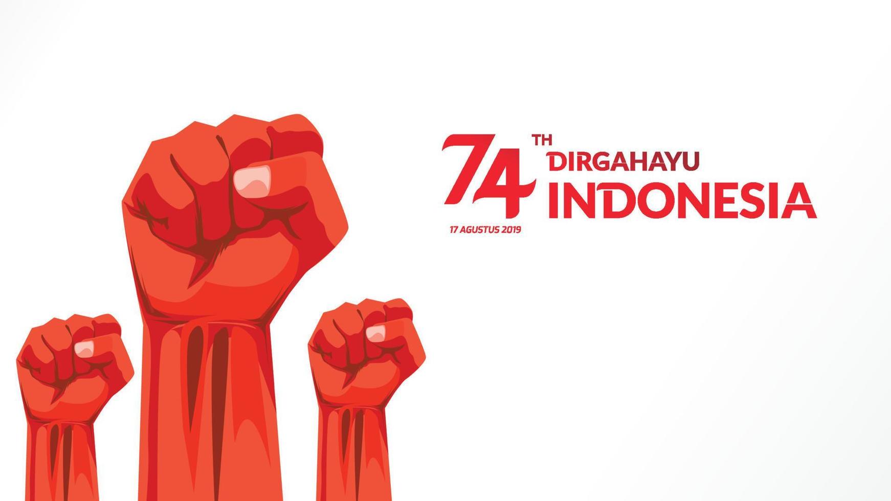 17 August. Indonesia Happy Independence Day greeting card with hands clenched, Spirit of freedom symbol. Use for banner, and background . - Vector