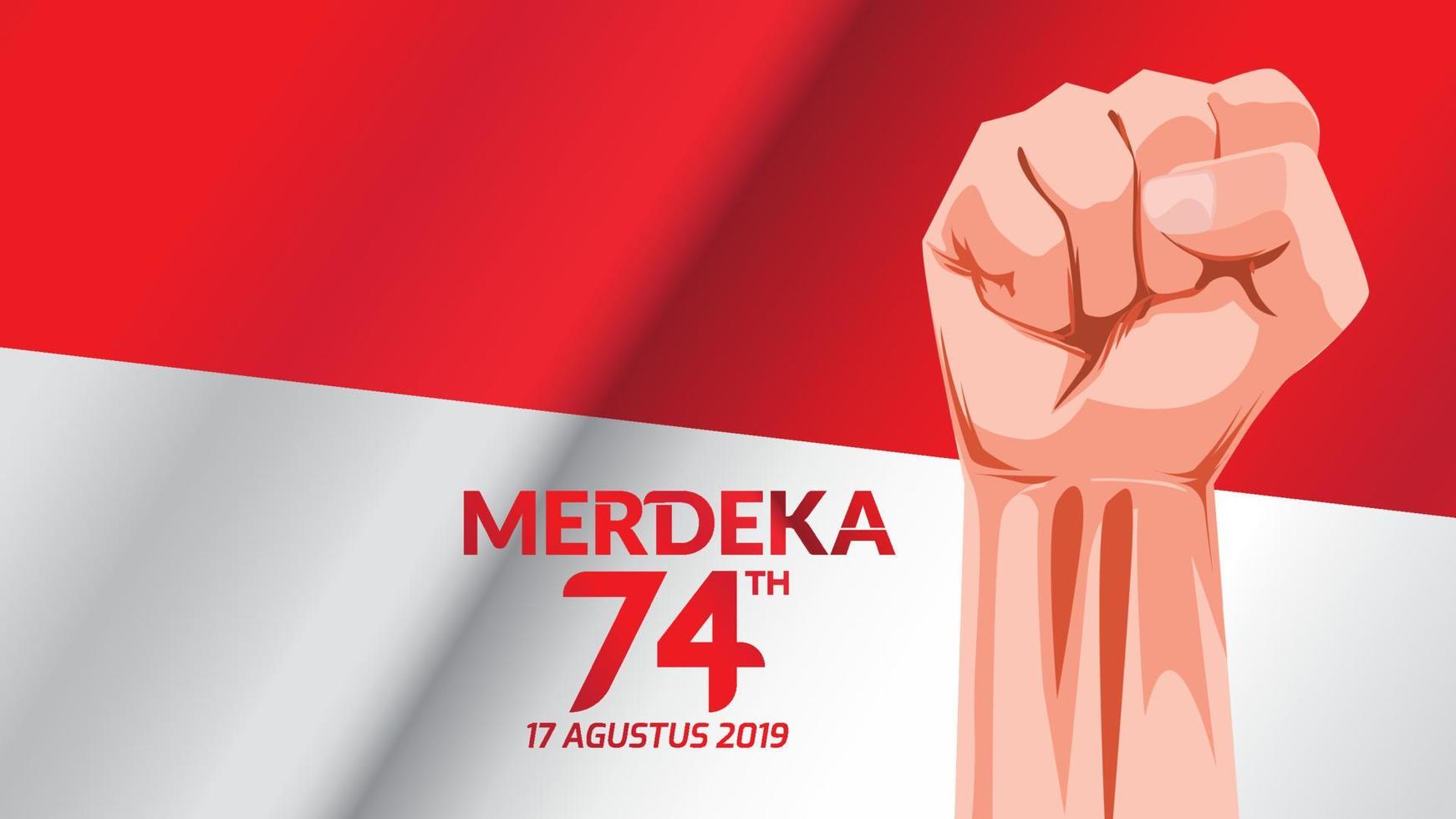 17 de agosto tarjeta de felicitación del día de la independencia de indonesia con las manos apretadas, símbolo del espíritu de libertad. uso para banner y fondo. - vectores